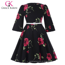 Grace Karin Kinder Kinder Mädchen Vintage Retro Blumenmuster Bell Sleeve Baumwollmädchen Partykleid CL010475-1